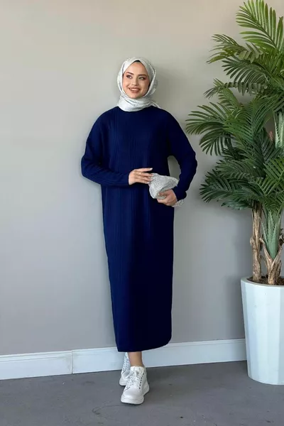 فستان تريكو مضلع كحلي