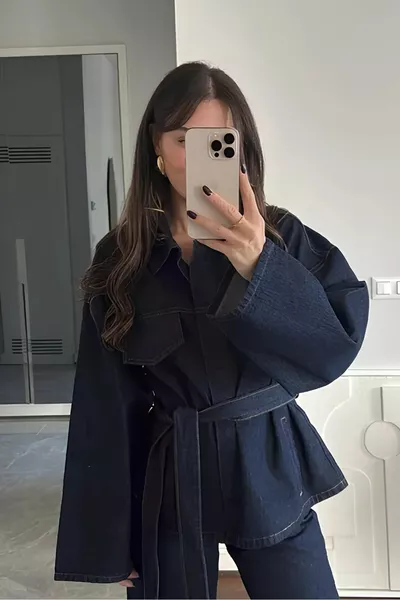 Women's Tie-Front Navy Denim Jacket