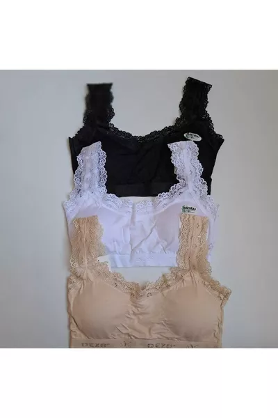 صدرية نسائية كومفورت سيكريت قطنية ثلاثية مع دانتيل، مبطنة داخليًا، مشدّة، نصف حمالة مع أشرطة سميكة