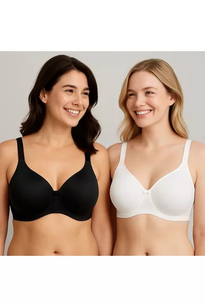 2-Piece Economic Package Black-and-White  Underwire Minimizer Shaping Bra Set (with DD Cup Option)