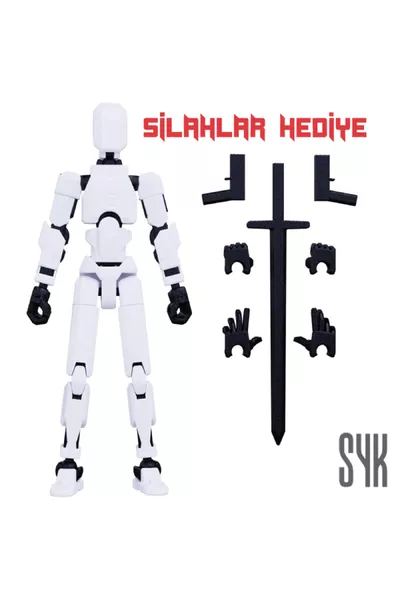 دمية روبوت بيضاء وسوداء جميع مفاصلها قابلة للحركة شخصية أكشن لعبة