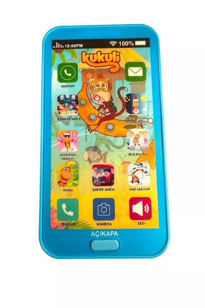 Jouet Kukuli Téléphone Fonction Tactile Avec Voix Turque Lumière Musical Licencié Couleur Bleue