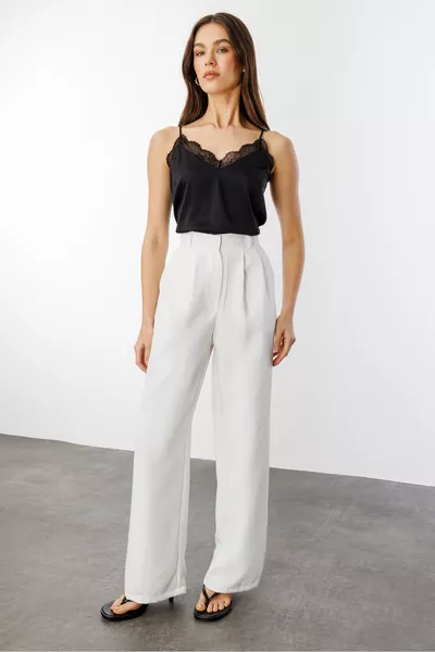 Damen Plissee Stoff Hohe Taille Palazzo Hose 