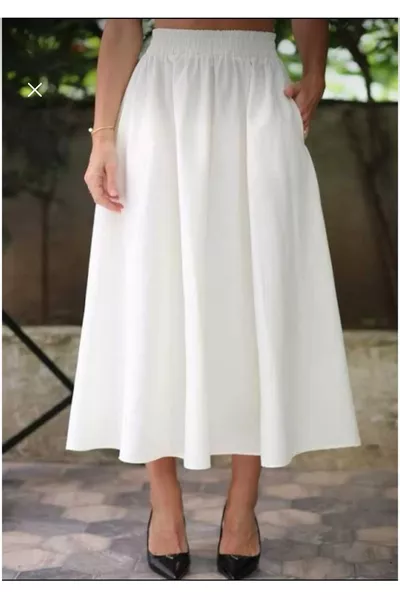 تنورة طويلة بجيب بمقاس قياسي من البوبلين