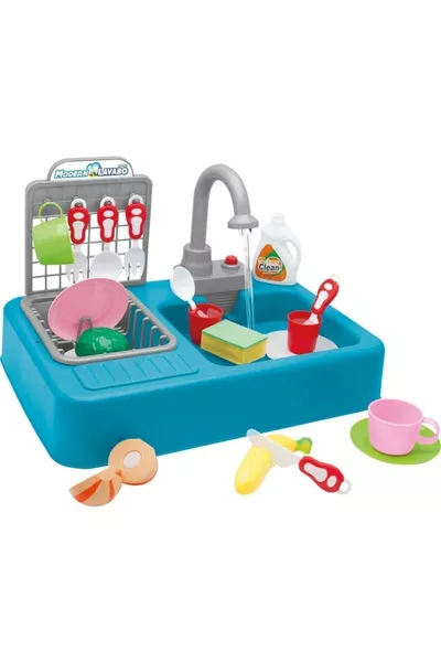 حوض حديث يعمل بالماء مع صنبور (لعبة للبنات باللون الأزرق)