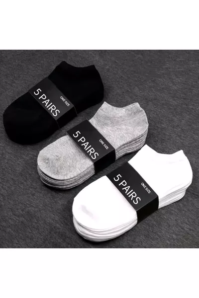 ’li Unisex Pamuklu Patik Çorap Seti Siyah Gri Beyaz Günlük Spor