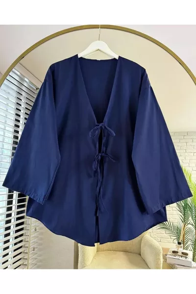 Exmoor Front-Tie Kimono Tunic Navy Oversize New Season Comfortable Fit Front-Tie