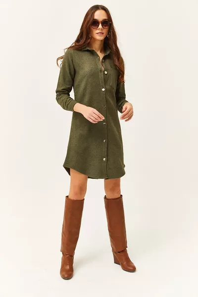 فستان قميص نسائي بلون الزيتوني 