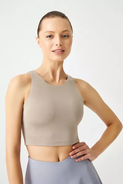 Mink Halter Neck T-Shirt Tank Top with Built-in Bra