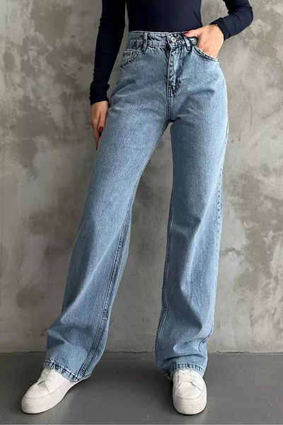 بنطلون جينز واسع مرتفع الخصر للنساء