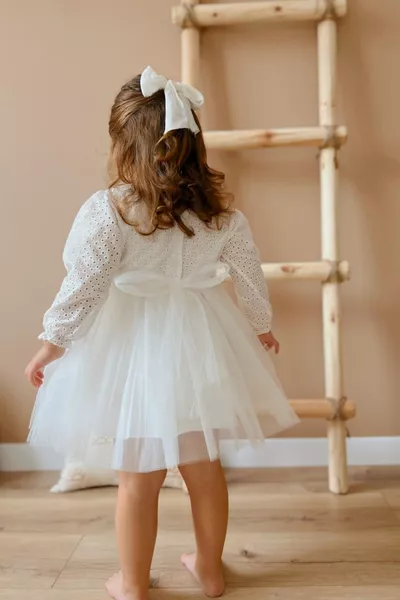 فستان بنات بتوب دانتيل أبيض وتنورة تول - ميليسا