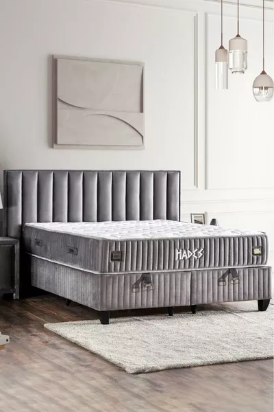 Hades Bed Base and Headboard Set Double Package Spring Luxury Bed Dark Gray Base Headboard