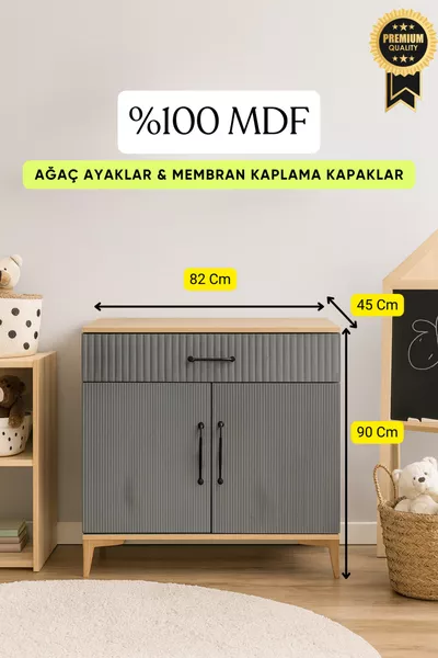 Aegean Covered Dresser | First-Class MDF Quality | REHAU Coated Doors | Wooden Legs