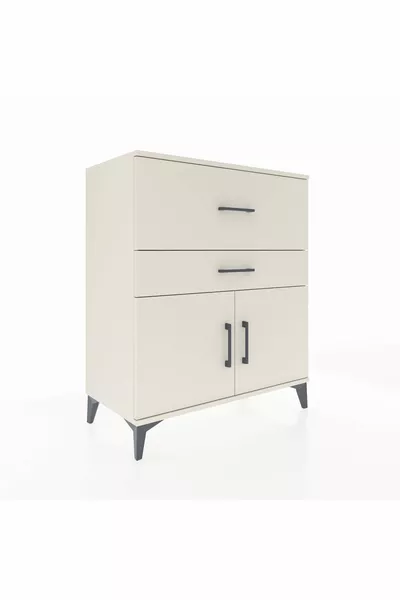 خزانة هايبرين مع رف واحد، درجين، وغطاءين، لون حجر القمر