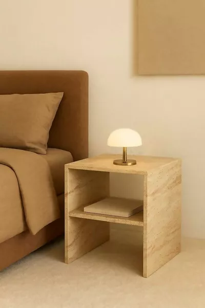 طاولة جانبية بنقشة الترافرتين، طاولة جانبية، طاولة ديكورية متعددة الاستخدامات، اسكندنافية، بوهيمية