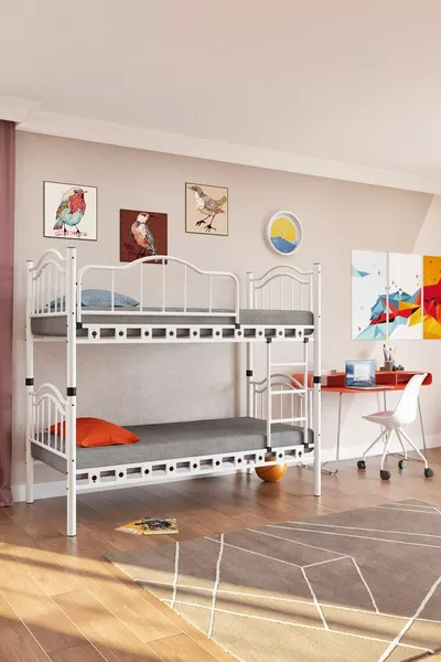 Belinay Young Children's Room Metal Bunk Bed and Bed with Mattress Size