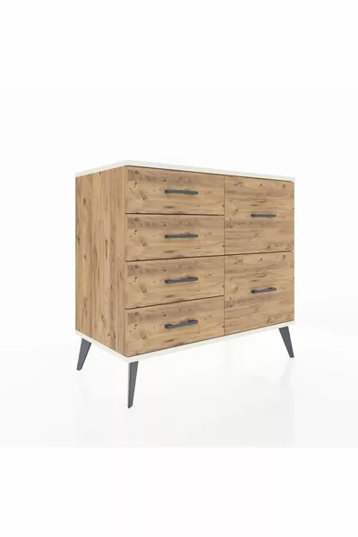 خزانة هابريون ذات 6 أدراج خشب الصنوبر/رخام الصنوبر