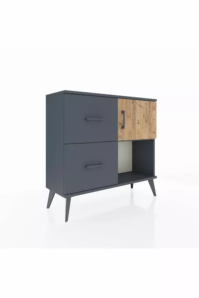Arges Şifonyer Tek Raflı 2 Çekmeceli Tek Kapaklı  Antrasit-Çam/Antrasit