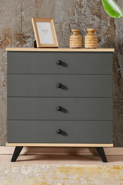 Artemis Anthracite Dresser 4 Drawers, Nightstand, Freestanding