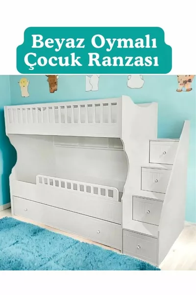 White Carved Children's Bunk Bed