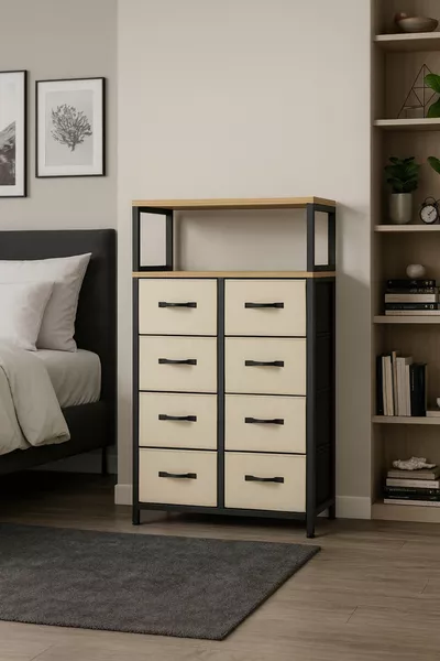 خزانة ذات درجين و8 أدراج، منظم غرفة نوم وغرفة أطفال بجلد وأدراج