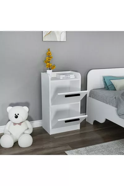 Нощно шкафче за детска стая Luses с 2 чекмеджета, модерен дизайн, бяло - Luses
