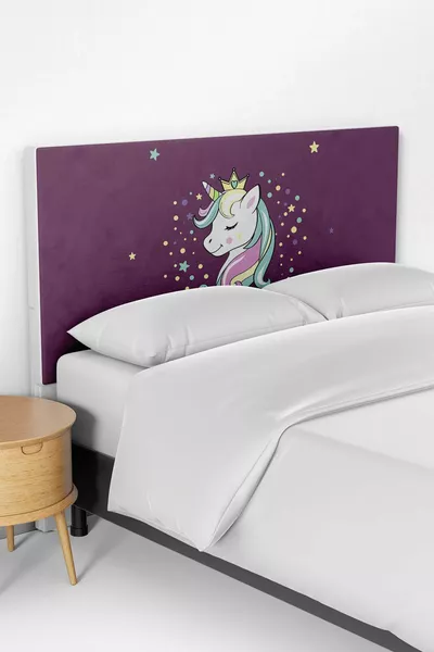 Purple Unicorn Patterned Children's Bedroom Bed Base Headboard Cover