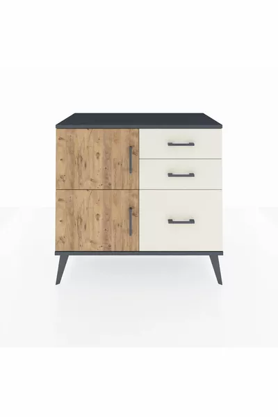 خزانة هايبرون براف واحد و3 أدراج وغطائين، رمادي فحمي-صنوبر/حجر المزهر