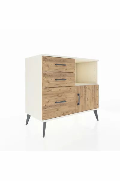 Hyperion Dresser with One Shelf, 3 Drawers, and Single Door, Moonstone-Pine