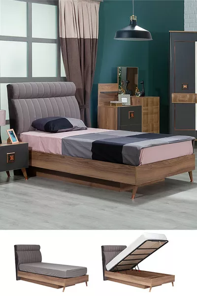 Retro Bazalı Karyola Genç Odası Karyola + Başlık