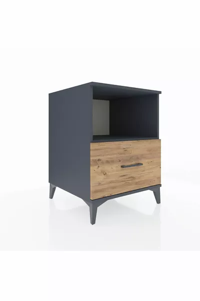 Нощно шкафче Kronos с една рафт и едно чекмедже, антрацит-бор