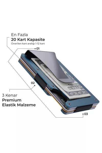 Cardx - Burano Clips - Portafoglio Minimalista di Nuova Generazione & Porta Carte in Metallo - Protezione RFID (BLU)