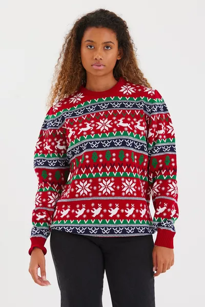 سترة نسائية لعيد الميلاد باللون الأحمر والأخضر والأبيض