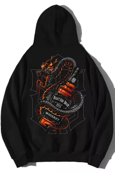 سويتشيرت رجالي بقبعة سوداء مع طباعة على الظهر WHISKEY