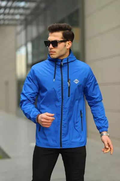 معطف مطري للرجال مبطن من الداخل مع قبعة وجيوب ومقاوم للماء