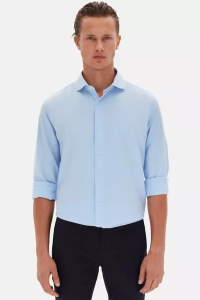 Ds Groom Slim Fit Light Blue Italian Collar Textured Long Sleeve Easy Iron Breathable Four