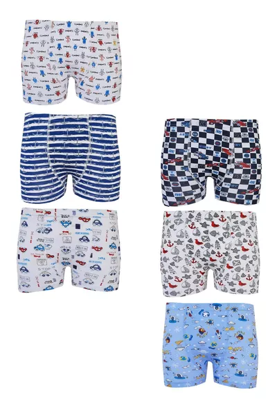 6-Pack Boys' Colorful Cotton Boxer Shorts with Printed Patterns, Comfortable