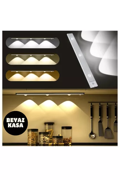 مصباح ليلي زخرفي حساس للحركة - إضاءة LED قابلة للشحن عبر USB بارتفاع  سم، هيكل أبيض