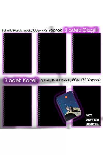   листа 3 квадрата 3 реда 6 броя училищни тетрадки с подарък бележник с пластмасова корица и спирала  гр