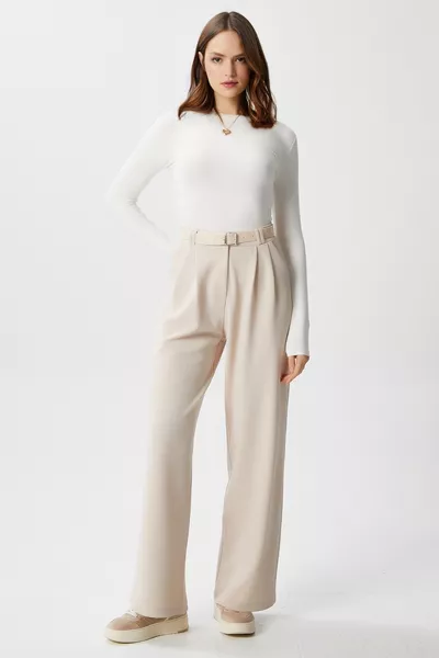 بنطال Palazzo بيج فاتح نسائي من رينا بحزام مطاطي