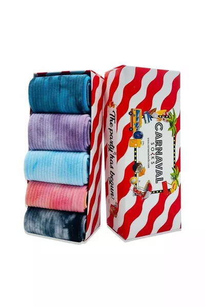 صندوق مجموعة تصميم جوارب ملونة بخمس قطع