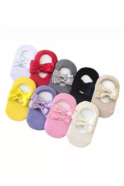 Носки-тапочки для девочек с бантиком, набор из 9 штук