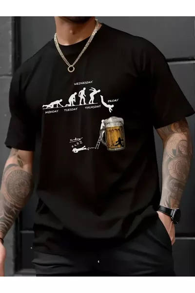 قميص بكم قصير للجنسين بطبعة على شكل كبير من القطن برقبة دائرية