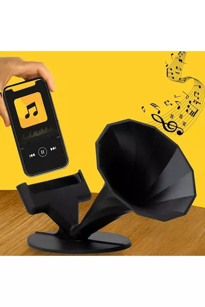Sound Bomb Acoustic Phone Holder Wireless Gramophone Speaker Black