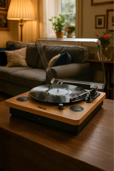 x Charging Bluetooth Aux Needle Included Speaker Turntable Record Player Wooden