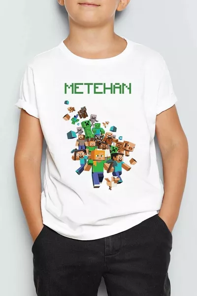 قميص تي شيرت للأطفال بنقش ماينكرافت مخصص بالاسم للجنسين 