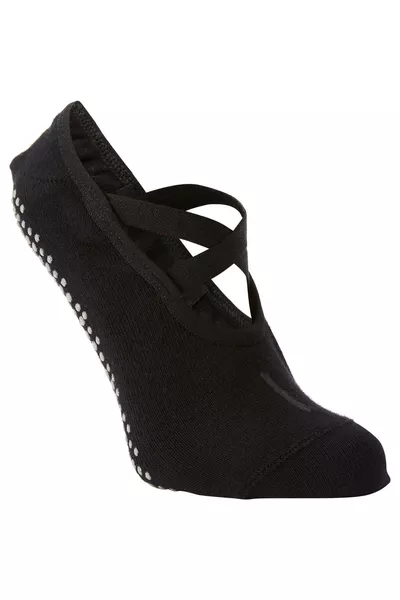 Chaussettes de sport en coton antidérapantes Domyos pour femme, noires , entraînement léger