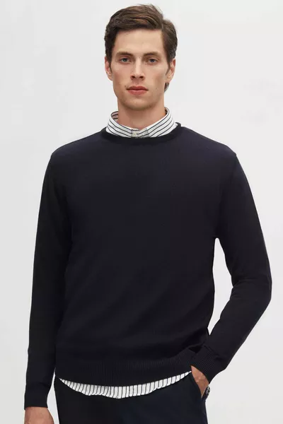 كنزة رجالية Ds Damat بقصة عادية باللون الكحلي، قبة دائرية، من القطن، مقاومة للتكتل