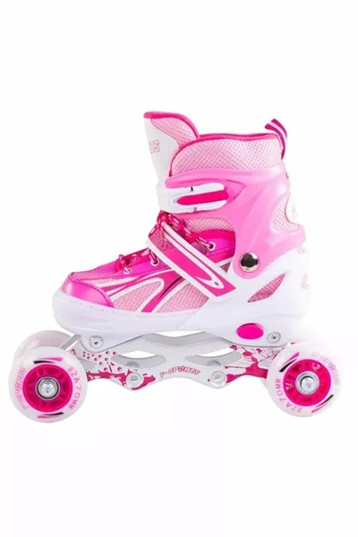 F-sports Pattini da Allenamento in Metallo Rosa Regolabili 2+2 con Luci con Borsa in Omaggio