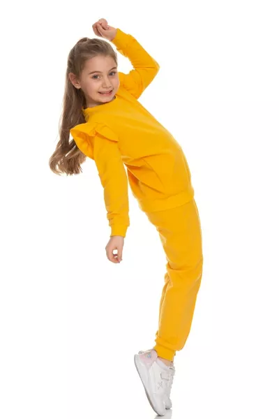 Детски комплект за момиче с къси ръкави и волани за сезонна употреба